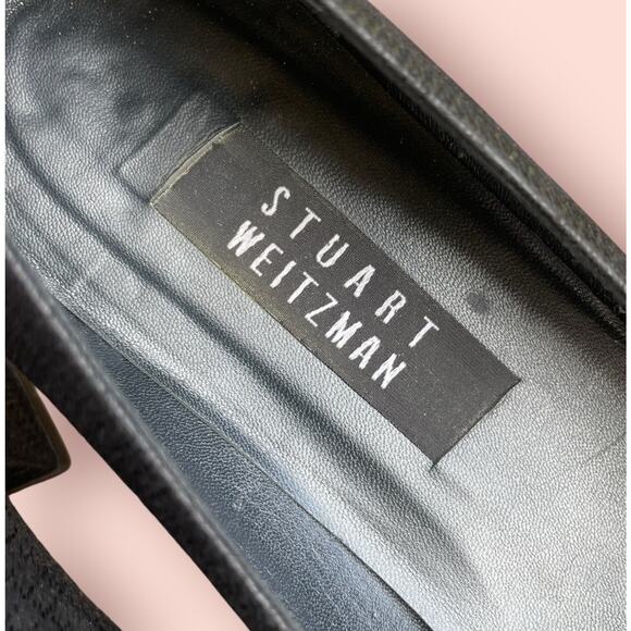 STUART WEITZMAN Black Lines Suede Vintage 90s Low Heel Pumps Square Toe Sz 9.5 - Picture 7 of 14
